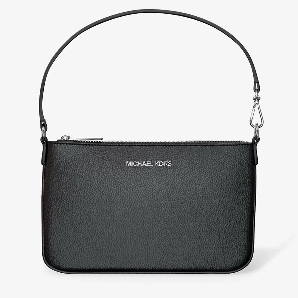 Michael Kors Jet Set Small Pebbled Leather Convertible Wristlet Bag Black NWT